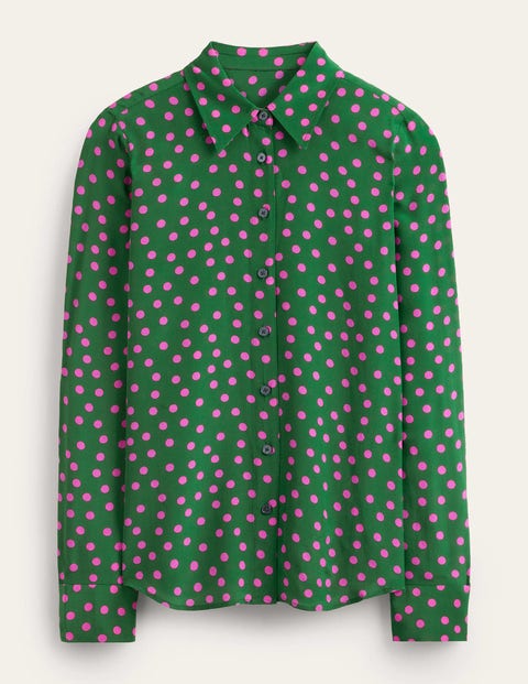 BODEN SIENNA SILK SHIRT AMAZON GREEN, DOTTY SPOT WOMEN BODEN