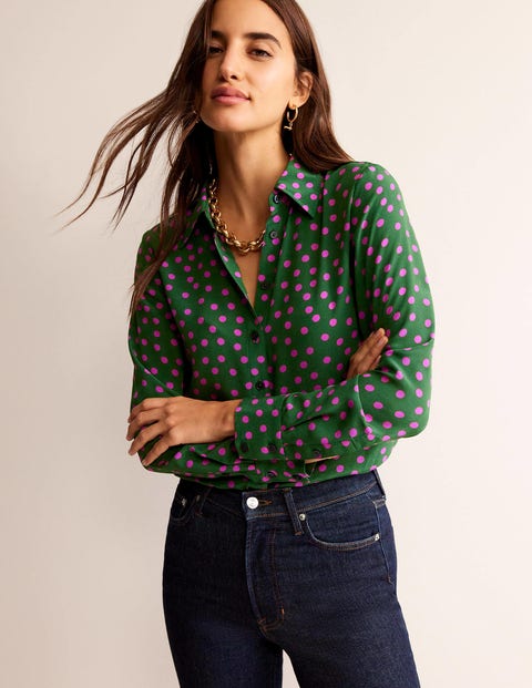 Sienna Silk Shirt - Amazon Green, Dotty Spot | Boden US