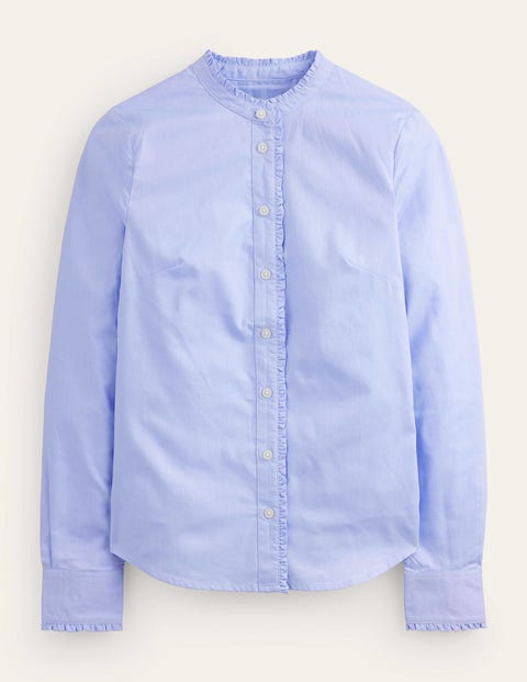 Boden Ruffled Cotton-poplin Shirt Blue Oxford Women