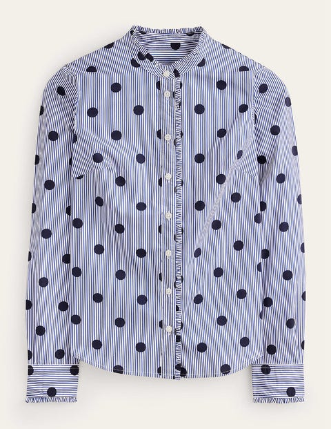 Boden Phoebe Cotton Shirt Navy, Spot Stripe Women