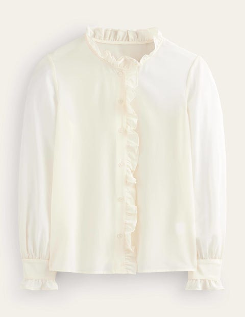 Ruffle Neck Silk Blouse - Ivory, Love Heart