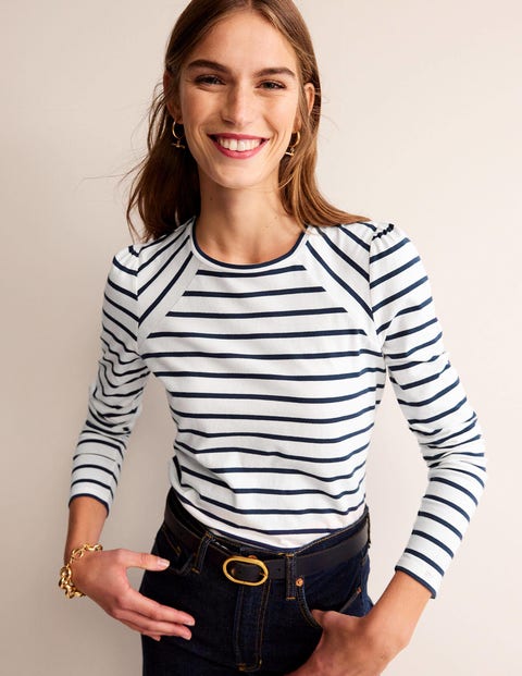 Arabella Stripe T-Shirt - Ivory, French Navy | Boden UK
