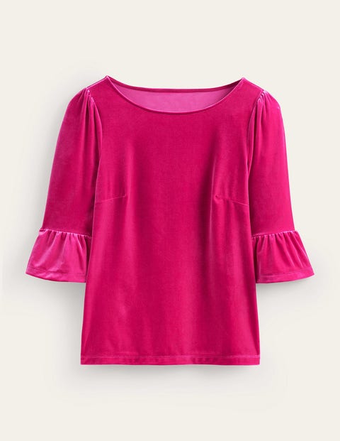 BODEN VELVET RUFFLE CUFF TOP VIBRANT PINK WOMEN BODEN