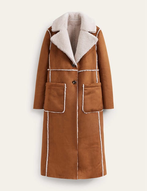 Reversible Faux Shearling Dress Coat