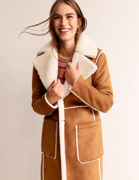 Reversible Faux Shearling Dress Coat