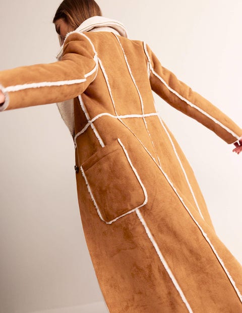 Reversible Faux Shearling Coat - Hazel Brown