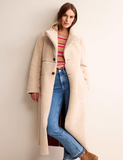 Reversible Faux Shearling Dress Coat