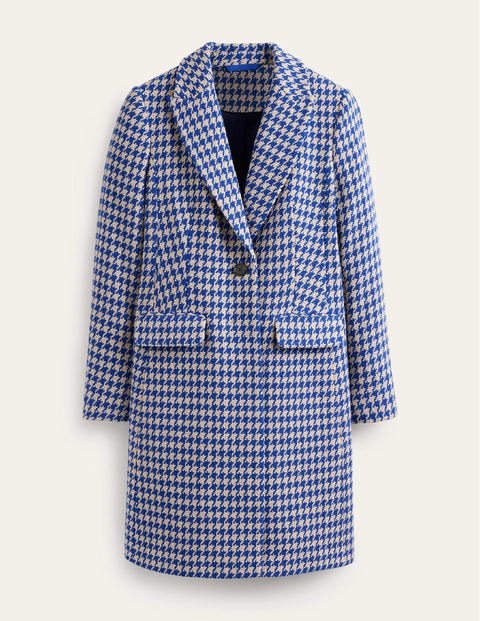 Boden Canterbury Interest Coat Blue And Ivory Dogstooth Women