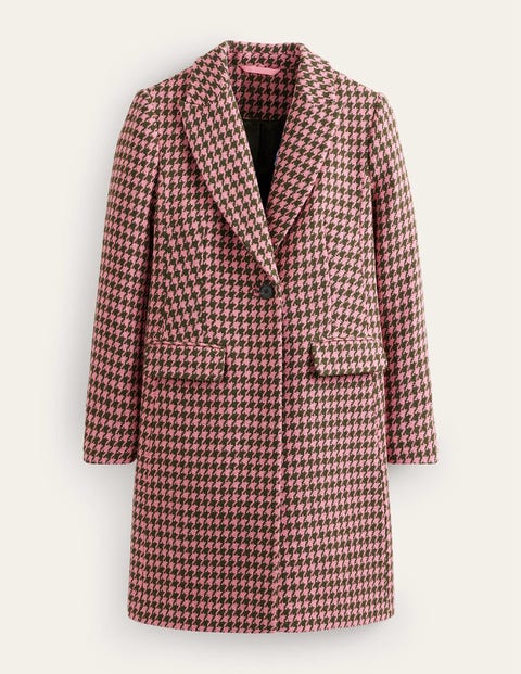 Boden Canterbury Interest Coat Pink And Khaki Dogstooth Women
