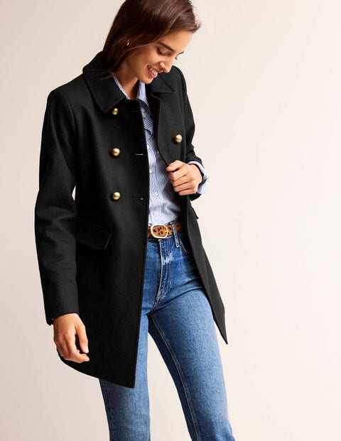 Double-Breasted Wool Coat - Black | Boden UK