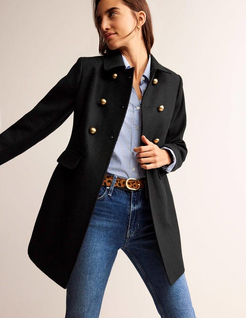 Double-Breasted Wool Coat - Black | Boden UK