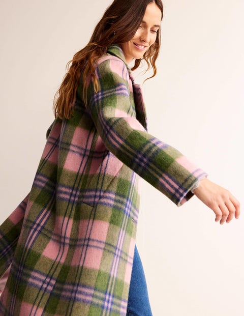 Relaxed-Fit Checked Coat Pink Check Women Boden, Pink Check