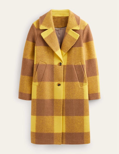 Boden Relaxed-fit Wool Checked Coat Yellow Check Women