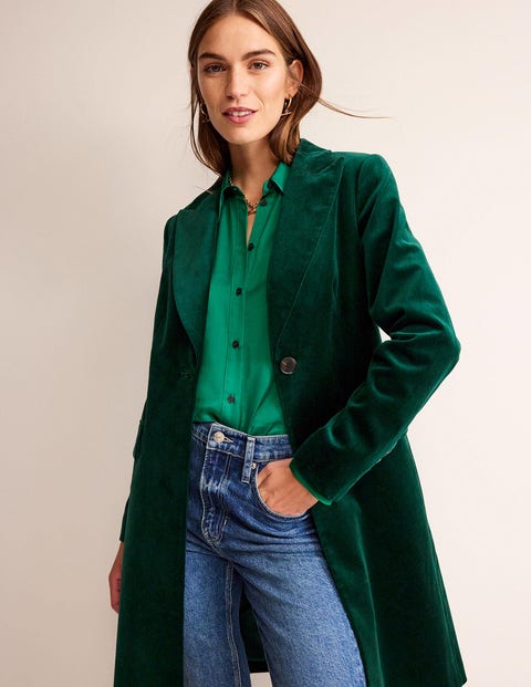 Canterbury Velvet Coat Emerald Night Women Boden, Emerald Night