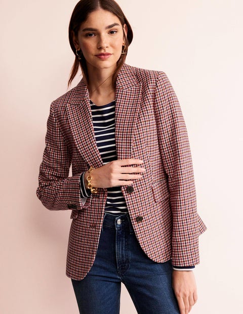 Marylebone Checked Blazer Berry Drawn Check Women Boden, Berry Drawn Check