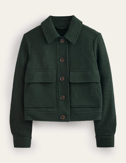 Collared Textured Wool Jacket Green Women Boden