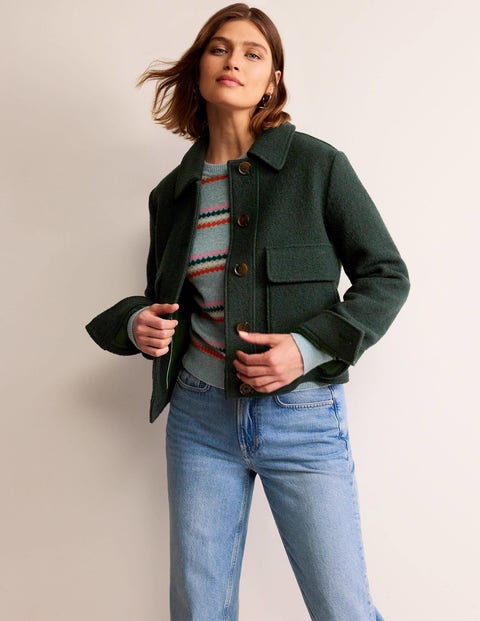 Collared Textured Wool Jacket - Green