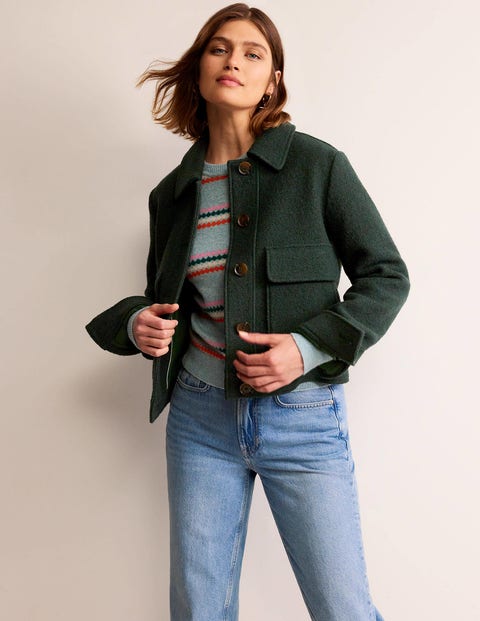 Collared Textured Wool Jacket Green Women Boden, Green