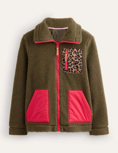 Funnel-Neck Borg Jacket Leopard Women Boden