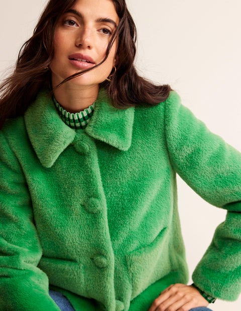 York Faux-Fur Coat Veridian Green Women Boden, Veridian Green