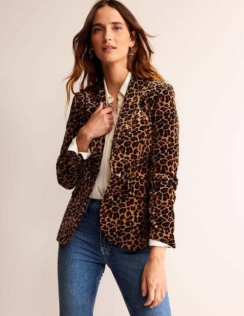 Marylebone Velvet Blazer Leopard Women Boden, Leopard