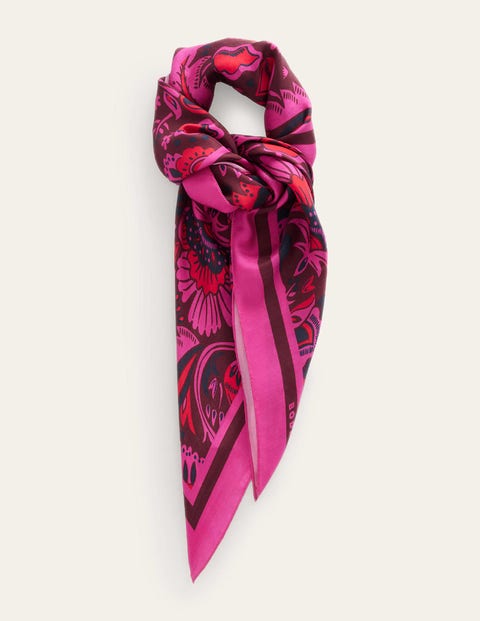 Large Square Silk Scarf - Burgundy Red, Florist Scarf | Boden UK