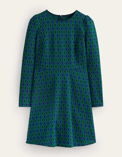 Jacquard A-Line Short Dress - Atlantic, Azure Jacquard | Boden UK