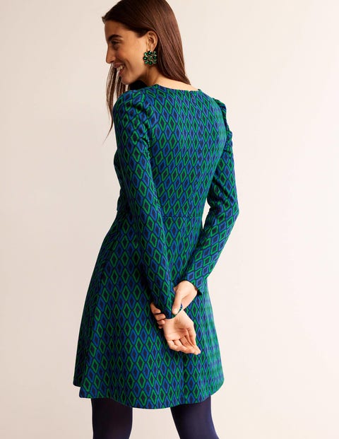 Jacquard A Line Short Dress Atlantic Azure Jacquard Boden UK