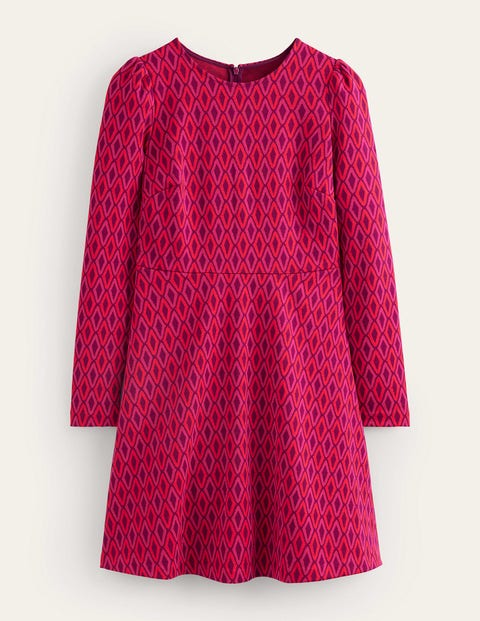 Jacquard A-Line Short Dress - Vibrant Pink, Azure Jacquard | Boden UK
