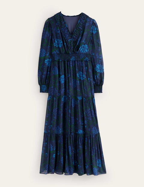 Floral Ruffle-Neck Maxi Dress Blue Women Boden