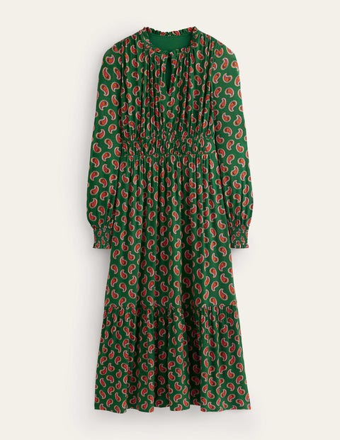 Boden Long Sleeve Ruched Tea Dress Amazon Green, Paisley Bunch Women
