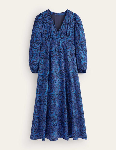 Blouson Sleeve Maxi Tea Dress Blue Women Boden
