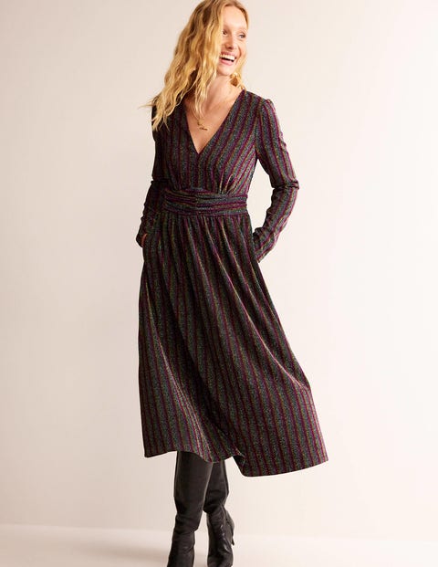 Ruched Sparkle Midi Dress - Multi Stripe | Boden US