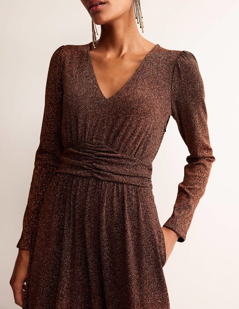 Ruched Waist Sparkle Dress - Copper