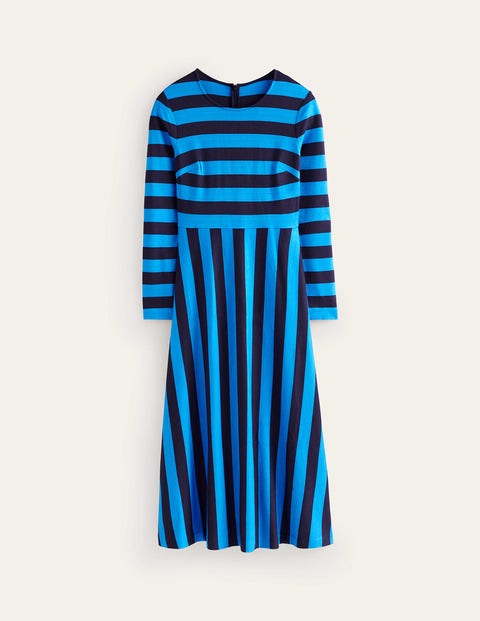 Stripe Jersey Midi Dress - Navy, Brilliant Blue Stripe | Boden UK