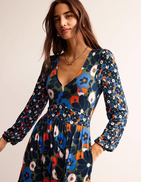 Robe midi pele mele a col V Mousse d hiver Bloomsbury Pop Boden FR