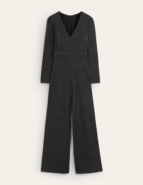 Metallic-Jumpsuit mit tiefem Ausschnitt Damen Boden, Schwarz