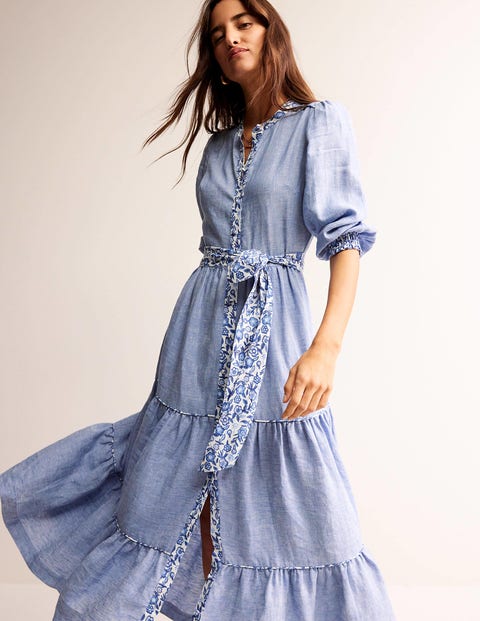 Alba Linen Maxi Dress - Chambray | Boden US