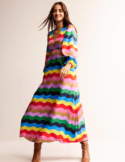 Francis Empire Maxi Tea Dress - Multi, Rainbow Wave | Boden UK