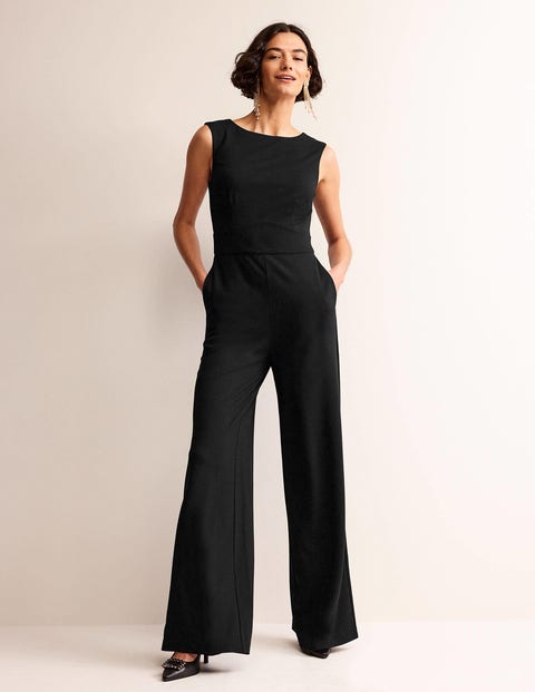 Sleeveless Ponte Jumpsuit - Black | Boden US