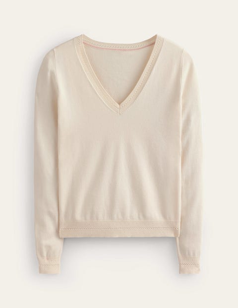 Boden Catriona Cotton V-neck Sweater Warm Ivory Women  In Neutral
