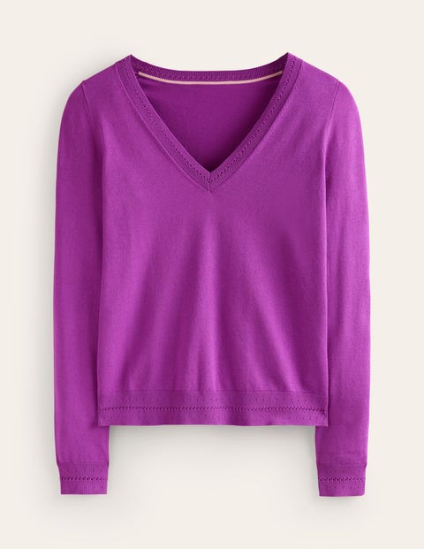 Boden Catriona Cotton V-neck Sweater Hyacinth Violet Women