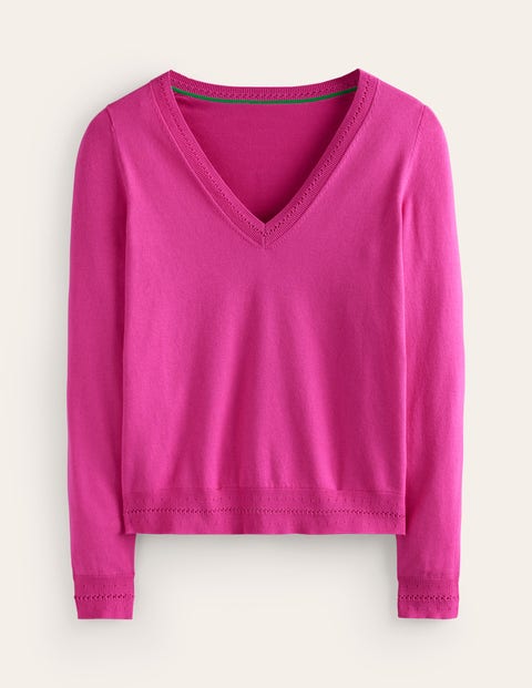 Boden Catriona Cotton V-neck Sweater Rose Violet Women