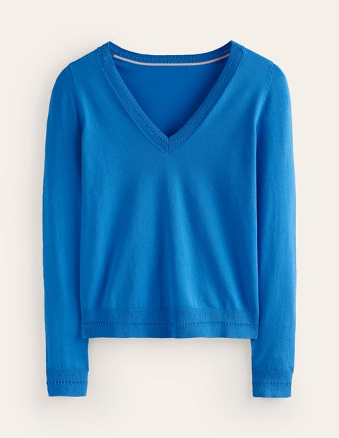 Boden Catriona Cotton V-neck Sweater Brilliant Blue Women