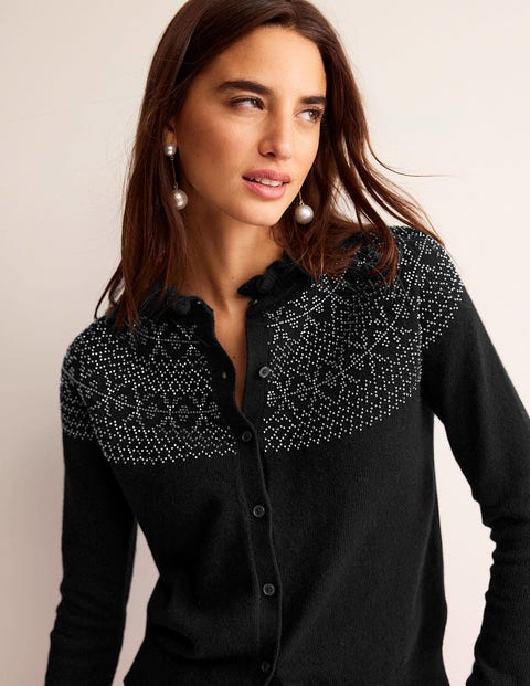 Embellished Yoke Cardigan Black Women Boden, Black