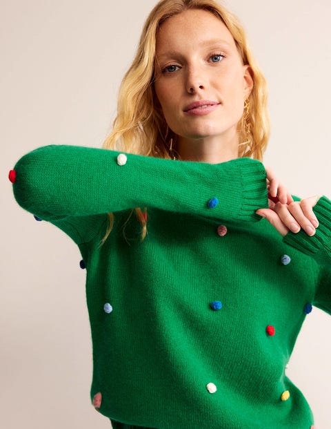 Christmas Pompom Jumper - Veridian Green | Boden UK