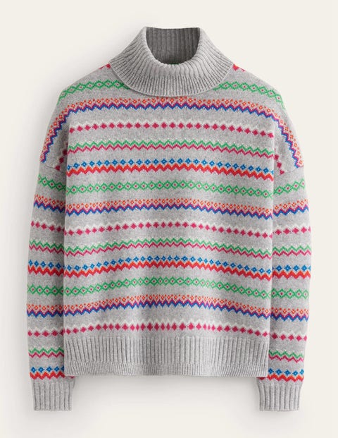 Boden Edie Fair Isle Wool Cotton Blend Jumper, Pink/Multi, XS