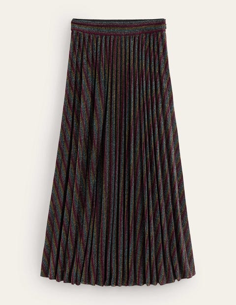 Boden Jersey Metallic Pleated Skirt Multi Stripe Women