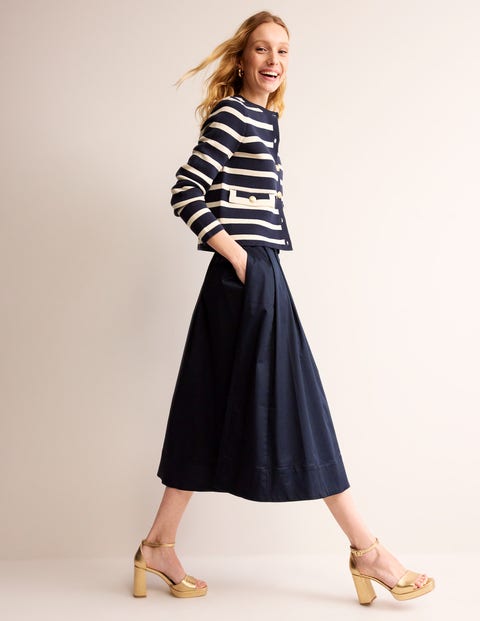 Isabella Cotton Sateen Skirt - Navy | Boden UK