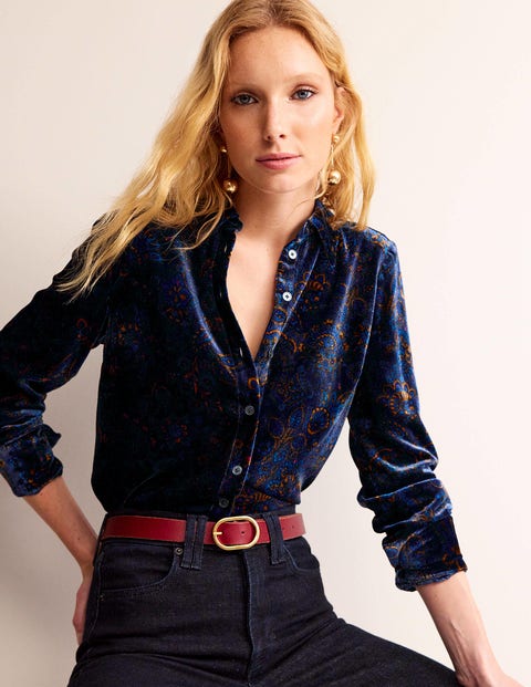 Sienna Velvet Shirt French Navy, Azalea Bloom Women Boden, French Navy, Azalea Bloom